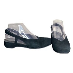 Camper Black Suede Slingback Wedge Pumps Good V-Cut Square Toe Womens 38